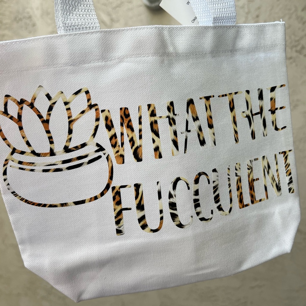 What the Fucculent White Tote Cheetah Print Detail Handmade